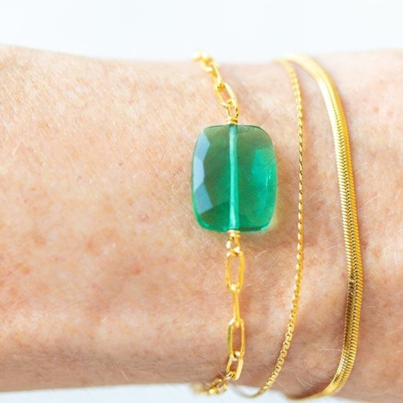 Double Layer Gold Bracelet Herringbone and thin snake chain Bracelet Waterproof - Picture 10 of 13